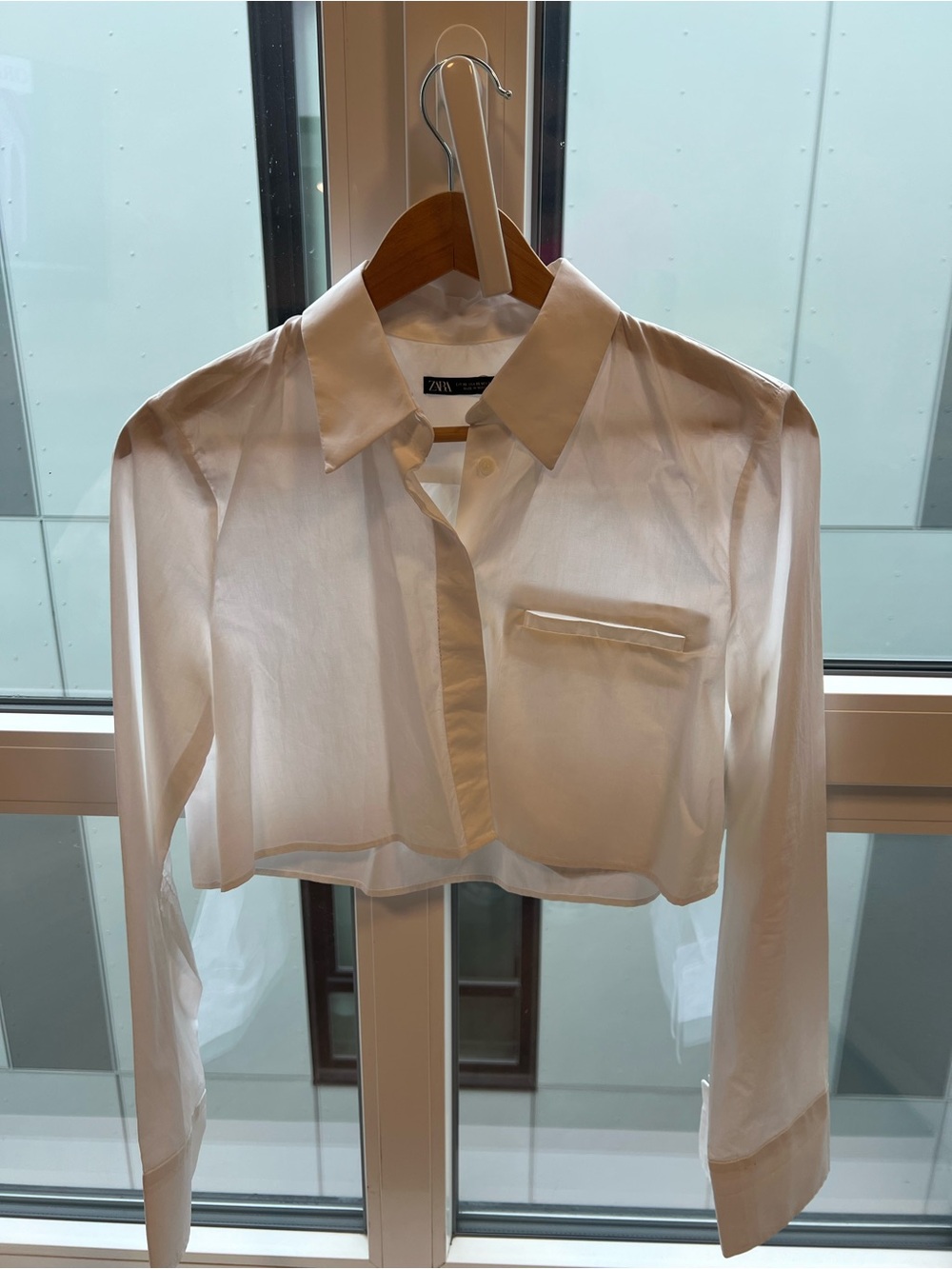 Zara White Cropped Button-Front Collared Top